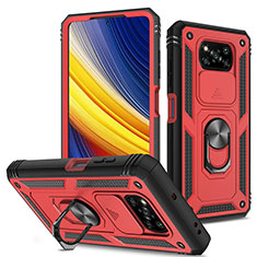 Funda Bumper Silicona y Plastico Mate Carcasa con Magnetico Anillo de dedo Soporte MQ4 para Xiaomi Poco X3 NFC Rojo