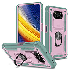 Funda Bumper Silicona y Plastico Mate Carcasa con Magnetico Anillo de dedo Soporte MQ4 para Xiaomi Poco X3 NFC Rosa