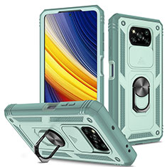 Funda Bumper Silicona y Plastico Mate Carcasa con Magnetico Anillo de dedo Soporte MQ4 para Xiaomi Poco X3 NFC Verde