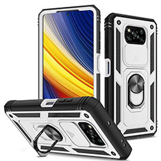 Funda Bumper Silicona y Plastico Mate Carcasa con Magnetico Anillo de dedo Soporte MQ4 para Xiaomi Poco X3 Pro Plata