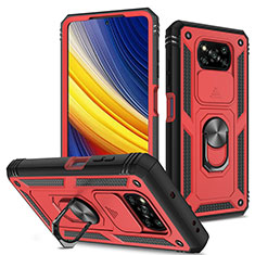 Funda Bumper Silicona y Plastico Mate Carcasa con Magnetico Anillo de dedo Soporte MQ4 para Xiaomi Poco X3 Pro Rojo