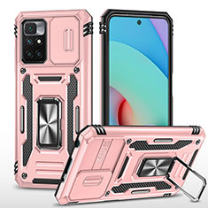 Funda Bumper Silicona y Plastico Mate Carcasa con Magnetico Anillo de dedo Soporte MQ4 para Xiaomi Redmi 10 4G Oro Rosa