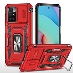 Funda Bumper Silicona y Plastico Mate Carcasa con Magnetico Anillo de dedo Soporte MQ4 para Xiaomi Redmi 10 4G Rojo