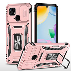 Funda Bumper Silicona y Plastico Mate Carcasa con Magnetico Anillo de dedo Soporte MQ4 para Xiaomi Redmi 10 India Oro Rosa