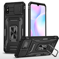 Funda Bumper Silicona y Plastico Mate Carcasa con Magnetico Anillo de dedo Soporte MQ4 para Xiaomi Redmi 9AT Negro