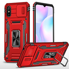 Funda Bumper Silicona y Plastico Mate Carcasa con Magnetico Anillo de dedo Soporte MQ4 para Xiaomi Redmi 9AT Rojo