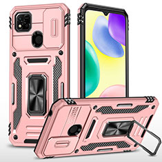 Funda Bumper Silicona y Plastico Mate Carcasa con Magnetico Anillo de dedo Soporte MQ4 para Xiaomi Redmi 9C NFC Oro Rosa