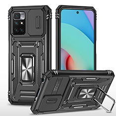 Funda Bumper Silicona y Plastico Mate Carcasa con Magnetico Anillo de dedo Soporte MQ4 para Xiaomi Redmi Note 11 4G (2021) Negro