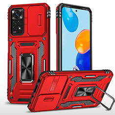 Funda Bumper Silicona y Plastico Mate Carcasa con Magnetico Anillo de dedo Soporte MQ4 para Xiaomi Redmi Note 11 Pro 5G Rojo
