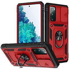 Funda Bumper Silicona y Plastico Mate Carcasa con Magnetico Anillo de dedo Soporte MQ5 para Samsung Galaxy S20 FE 4G Rojo