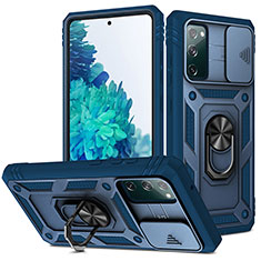 Funda Bumper Silicona y Plastico Mate Carcasa con Magnetico Anillo de dedo Soporte MQ5 para Samsung Galaxy S20 FE 5G Azul