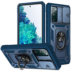 Funda Bumper Silicona y Plastico Mate Carcasa con Magnetico Anillo de dedo Soporte MQ5 para Samsung Galaxy S20 Lite 5G Azul