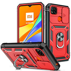 Funda Bumper Silicona y Plastico Mate Carcasa con Magnetico Anillo de dedo Soporte MQ5 para Xiaomi POCO C3 Rojo