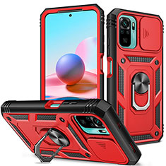 Funda Bumper Silicona y Plastico Mate Carcasa con Magnetico Anillo de dedo Soporte MQ5 para Xiaomi Redmi Note 10 4G Rojo