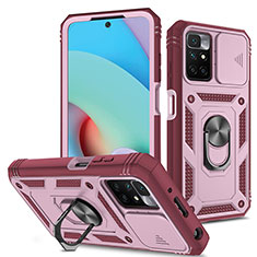 Funda Bumper Silicona y Plastico Mate Carcasa con Magnetico Anillo de dedo Soporte MQ5 para Xiaomi Redmi Note 11 4G (2021) Rosa Roja