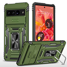 Funda Bumper Silicona y Plastico Mate Carcasa con Magnetico Anillo de dedo Soporte MQ6 para Google Pixel 7 Pro 5G Verde