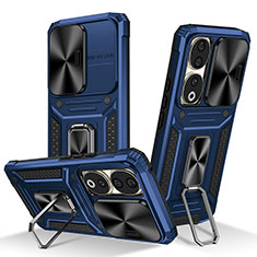 Funda Bumper Silicona y Plastico Mate Carcasa con Magnetico Anillo de dedo Soporte MQ6 para Huawei Honor 90 5G Azul