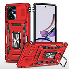 Funda Bumper Silicona y Plastico Mate Carcasa con Magnetico Anillo de dedo Soporte MQ6 para Motorola Moto G13 Rojo