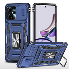 Funda Bumper Silicona y Plastico Mate Carcasa con Magnetico Anillo de dedo Soporte MQ6 para Motorola Moto G23 Azul