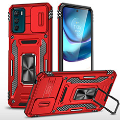 Funda Bumper Silicona y Plastico Mate Carcasa con Magnetico Anillo de dedo Soporte MQ6 para Motorola Moto G42 Rojo