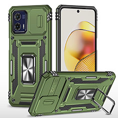 Funda Bumper Silicona y Plastico Mate Carcasa con Magnetico Anillo de dedo Soporte MQ6 para Motorola Moto G73 5G Verde