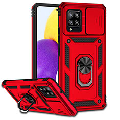 Funda Bumper Silicona y Plastico Mate Carcasa con Magnetico Anillo de dedo Soporte MQ6 para Samsung Galaxy A42 5G Rojo