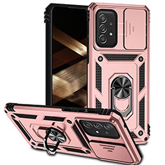Funda Bumper Silicona y Plastico Mate Carcasa con Magnetico Anillo de dedo Soporte MQ6 para Samsung Galaxy A73 5G Oro Rosa