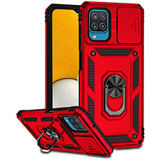 Funda Bumper Silicona y Plastico Mate Carcasa con Magnetico Anillo de dedo Soporte MQ6 para Samsung Galaxy M12 Rojo