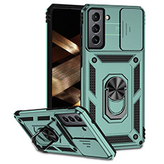 Funda Bumper Silicona y Plastico Mate Carcasa con Magnetico Anillo de dedo Soporte MQ6 para Samsung Galaxy S21 FE 5G Verde