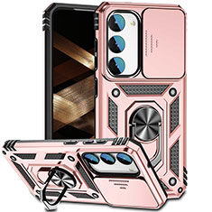 Funda Bumper Silicona y Plastico Mate Carcasa con Magnetico Anillo de dedo Soporte MQ6 para Samsung Galaxy S23 Plus 5G Oro Rosa