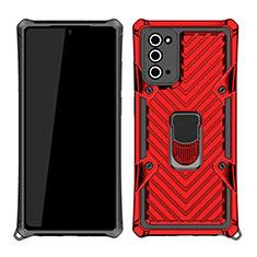 Funda Bumper Silicona y Plastico Mate Carcasa con Magnetico Anillo de dedo Soporte N03 para Samsung Galaxy Note 20 5G Rojo