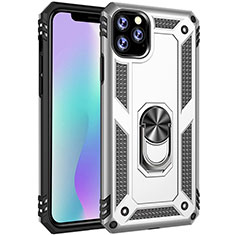 Funda Bumper Silicona y Plastico Mate Carcasa con Magnetico Anillo de dedo Soporte para Apple iPhone 11 Pro Plata