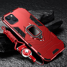 Funda Bumper Silicona y Plastico Mate Carcasa con Magnetico Anillo de dedo Soporte para Apple iPhone 13 Mini Rojo