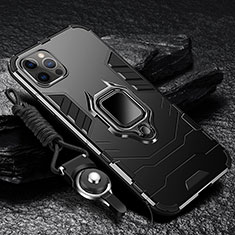 Funda Bumper Silicona y Plastico Mate Carcasa con Magnetico Anillo de dedo Soporte para Apple iPhone 13 Pro Max Negro