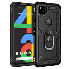 Funda Bumper Silicona y Plastico Mate Carcasa con Magnetico Anillo de dedo Soporte para Google Pixel 4a Negro