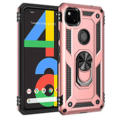 Funda Bumper Silicona y Plastico Mate Carcasa con Magnetico Anillo de dedo Soporte para Google Pixel 4a Oro Rosa