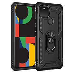 Funda Bumper Silicona y Plastico Mate Carcasa con Magnetico Anillo de dedo Soporte para Google Pixel 5 Negro