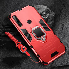 Funda Bumper Silicona y Plastico Mate Carcasa con Magnetico Anillo de dedo Soporte para Huawei Enjoy 10 Plus Rojo