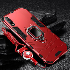 Funda Bumper Silicona y Plastico Mate Carcasa con Magnetico Anillo de dedo Soporte para Huawei Enjoy 10 Rojo