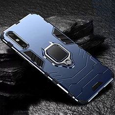 Funda Bumper Silicona y Plastico Mate Carcasa con Magnetico Anillo de dedo Soporte para Huawei Enjoy 10e Azul