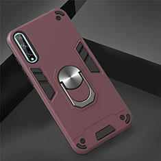 Funda Bumper Silicona y Plastico Mate Carcasa con Magnetico Anillo de dedo Soporte para Huawei Enjoy 10S Rojo Rosa