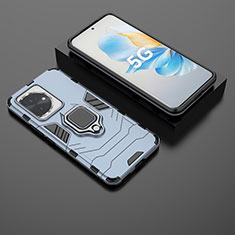 Funda Bumper Silicona y Plastico Mate Carcasa con Magnetico Anillo de dedo Soporte para Huawei Honor 100 5G Azul