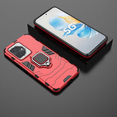 Funda Bumper Silicona y Plastico Mate Carcasa con Magnetico Anillo de dedo Soporte para Huawei Honor 100 5G Rojo