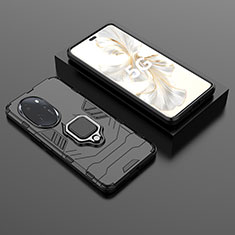 Funda Bumper Silicona y Plastico Mate Carcasa con Magnetico Anillo de dedo Soporte para Huawei Honor 100 Pro 5G Negro
