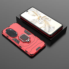 Funda Bumper Silicona y Plastico Mate Carcasa con Magnetico Anillo de dedo Soporte para Huawei Honor 100 Pro 5G Rojo