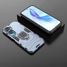 Funda Bumper Silicona y Plastico Mate Carcasa con Magnetico Anillo de dedo Soporte para Huawei Honor 90 Lite 5G Azul