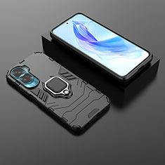 Funda Bumper Silicona y Plastico Mate Carcasa con Magnetico Anillo de dedo Soporte para Huawei Honor 90 Lite 5G Negro
