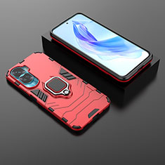Funda Bumper Silicona y Plastico Mate Carcasa con Magnetico Anillo de dedo Soporte para Huawei Honor 90 Lite 5G Rojo
