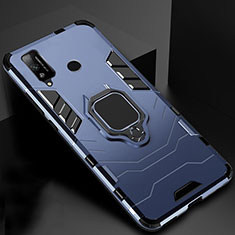Funda Bumper Silicona y Plastico Mate Carcasa con Magnetico Anillo de dedo Soporte para Huawei Honor Play4T Azul