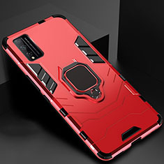Funda Bumper Silicona y Plastico Mate Carcasa con Magnetico Anillo de dedo Soporte para Huawei Honor Play4T Pro Rojo